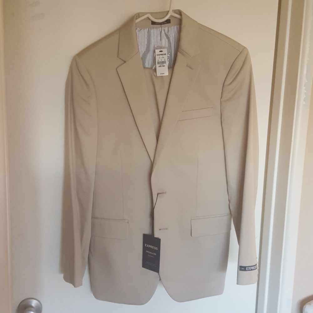 Express Producer light tan sateen suit
